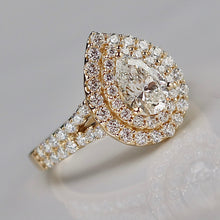 Load image into Gallery viewer, Vera Wang Designer Lab Grown pear diamond ring in 14k yellow gold