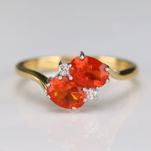 Load image into Gallery viewer, Estate fire opal and diamond ring in 18k yellow gold