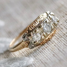 Load image into Gallery viewer, Transitional cut vintage 3 stone diamond band in 14k