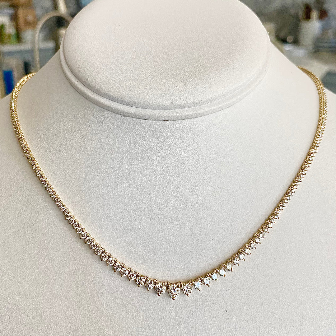 5.41ctw Lab Grown graduated diamond tennis necklace in 14k yellow gold