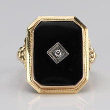 Load image into Gallery viewer, Vintage onyx and diamond ring in yellow gold