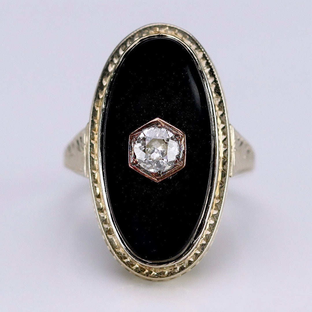 Vintage Onyx and .21ct OEC diamond ring in 14k white gold