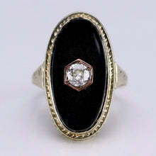 Load image into Gallery viewer, Oval vintage black onyx and diamond ring in white gold ring By Manor Jewels