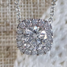 Load image into Gallery viewer, Lab grown diamond halo necklace in 14k white gold