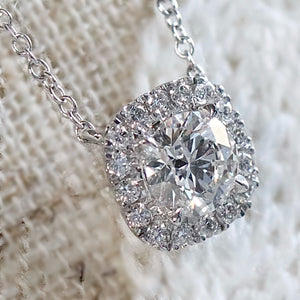 Lab grown diamond halo necklace in 14k white gold