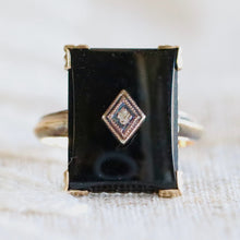 Load image into Gallery viewer, Large onyx and diamond vintage ring in yellow gold from Manor Jewels