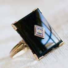 Load image into Gallery viewer, Large onyx and diamond vintage ring in yellow gold from Manor Jewels