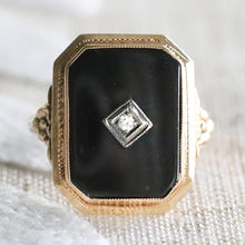 Load image into Gallery viewer, Vintage onyx and diamond ring in yellow gold