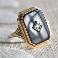 Load image into Gallery viewer, Vintage onyx and diamond ring in yellow gold