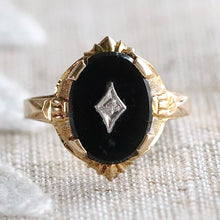 Load image into Gallery viewer, Oval onyx and diamond vintage ring in yellow gold from Manor Jewels