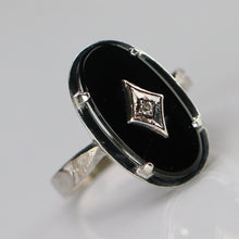 Load image into Gallery viewer, Oval onyx and diamond vintage ring in white gold from Manor Jewels