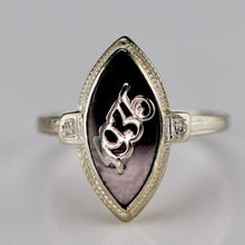 Load image into Gallery viewer, Vintage 1935 navette onyx ring in 14k white gold