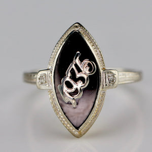 Vintage 1935 navette onyx ring in 14k white gold