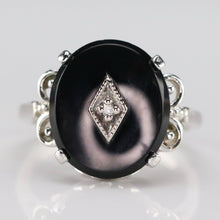 Load image into Gallery viewer, Vintage Onyx and diamond ring in white gold