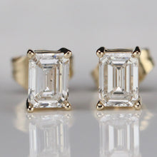 Load image into Gallery viewer, 1ctw emerald cut Lab Grown Diamond studs in 14k yellow gold