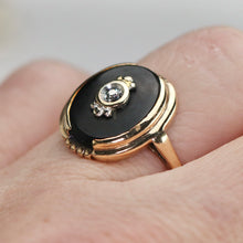 Load image into Gallery viewer, Vintage oval onyx and diamond ring in yellow gold