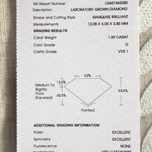 Load image into Gallery viewer, MANOR ROYAL: The Zara - 1.59ct Marquise lab grown diamond ring D/VS1 with IGI report