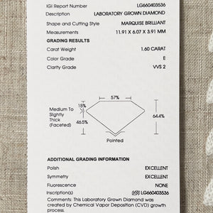 MANOR ROYAL: The Persephone - 1.60ct E/VVS2 Marquise lab grown diamond ring