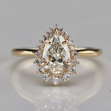 Load image into Gallery viewer, Pear shaped 1.19ct lab grown diamond and earth mined diamond ring in 18k yellow gold