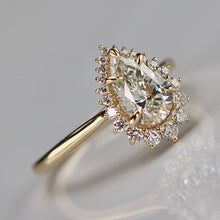 Load image into Gallery viewer, Pear shaped 1.19ct lab grown diamond and earth mined diamond ring in 18k yellow gold