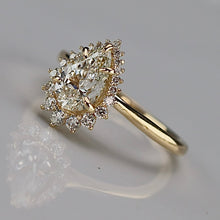 Load image into Gallery viewer, Pear shaped 1.19ct lab grown diamond and earth mined diamond ring in 18k yellow gold