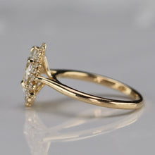 Load image into Gallery viewer, Pear shaped 1.19ct lab grown diamond and earth mined diamond ring in 18k yellow gold