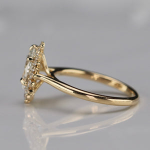 Pear shaped 1.19ct lab grown diamond and earth mined diamond ring in 18k yellow gold