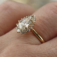 Load image into Gallery viewer, Pear shaped 1.19ct lab grown diamond and earth mined diamond ring in 18k yellow gold