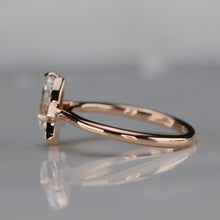 Load image into Gallery viewer, Pear shaped lab grown diamond and earth mined diamond ring in 14k rose gold