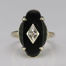 Load image into Gallery viewer, Onyx and diamond ring in white gold