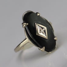 Load image into Gallery viewer, Onyx and diamond ring in white gold