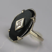 Load image into Gallery viewer, Onyx and diamond ring in white gold