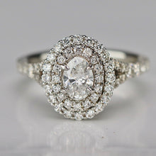 Load image into Gallery viewer, Lab Grown oval diamond double halo ring in 14k white gold