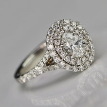 Load image into Gallery viewer, Lab Grown oval diamond double halo ring in 14k white gold