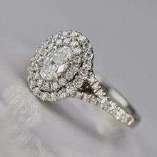 Load image into Gallery viewer, Lab Grown oval diamond double halo ring in 14k white gold