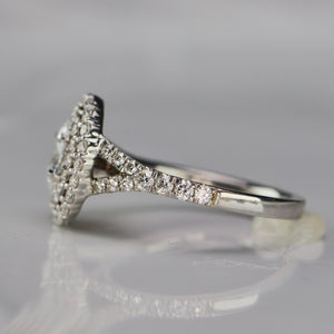 Lab Grown oval diamond double halo ring in 14k white gold