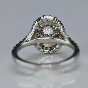 Lab Grown oval diamond double halo ring in 14k white gold