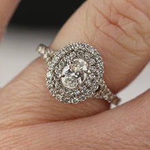 Load image into Gallery viewer, Lab Grown oval diamond double halo ring in 14k white gold