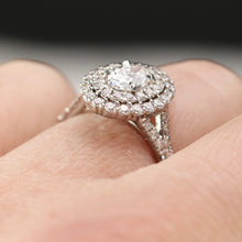 Load image into Gallery viewer, Lab Grown oval diamond double halo ring in 14k white gold