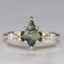 Load image into Gallery viewer, Kite moss agate and moissanite ring in 14k yellow gold