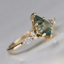 Load image into Gallery viewer, Kite moss agate and moissanite ring in 14k yellow gold