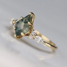 Load image into Gallery viewer, Kite moss agate and moissanite ring in 14k yellow gold