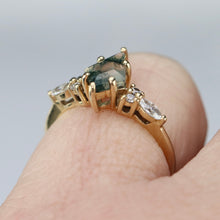 Load image into Gallery viewer, Kite moss agate and moissanite ring in 14k yellow gold