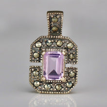 Load image into Gallery viewer, Amethyst and marcasite pendant in sterling silver