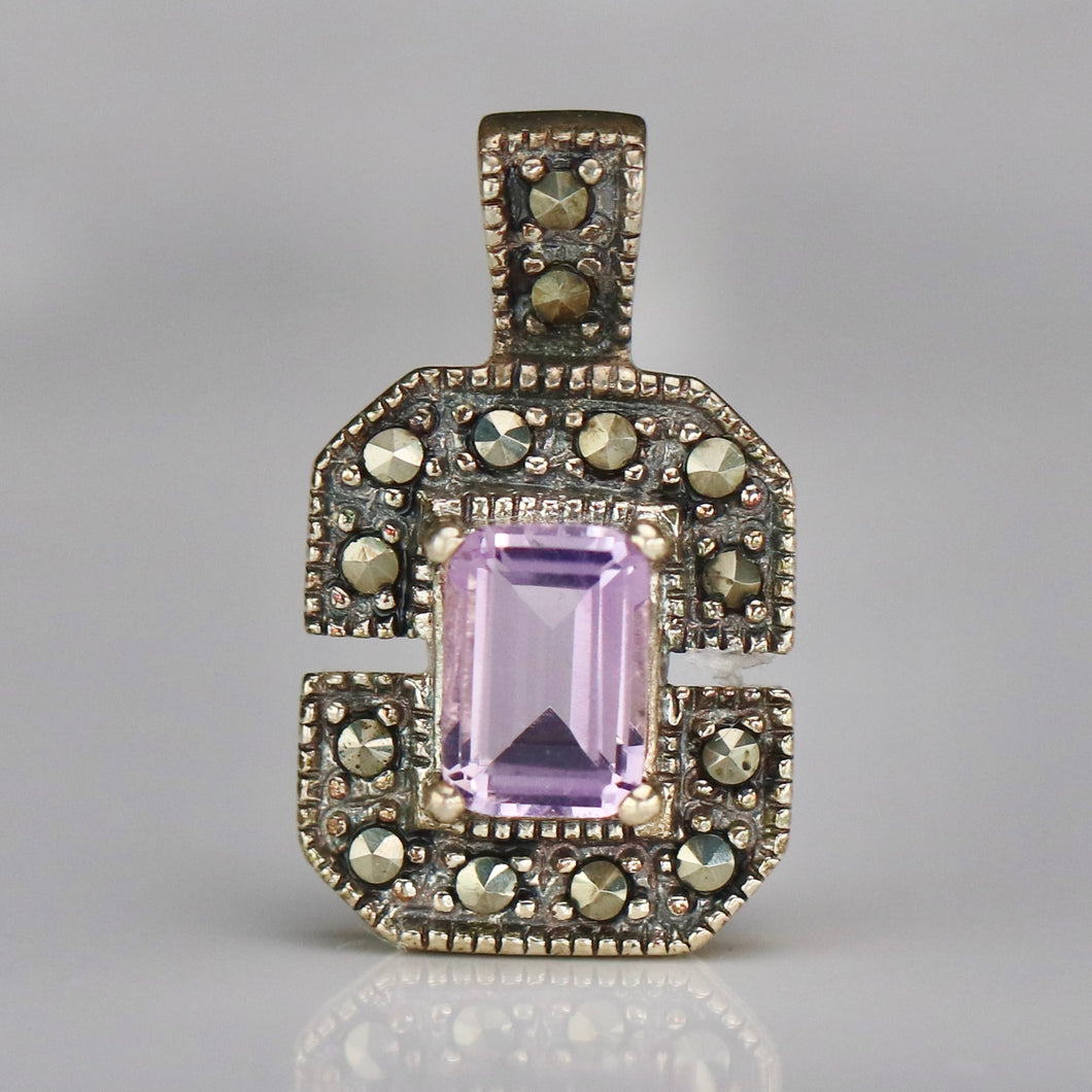 Amethyst and marcasite pendant in sterling silver