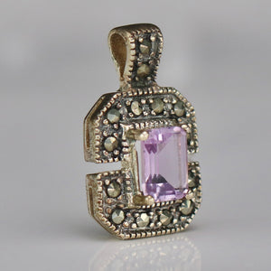 Amethyst and marcasite pendant in sterling silver