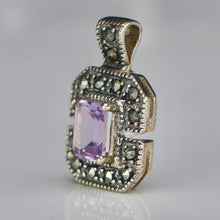 Load image into Gallery viewer, Amethyst and marcasite pendant in sterling silver