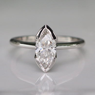 MANOR ROYAL: The Malia - 1.20ct Marquise cut lab grown diamond solitaire D/VVS1 in 14k white gold