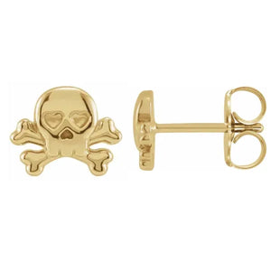 14k yellow gold skull and crossbones studs