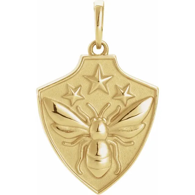 Bee shield necklaces in your choice of 14k yellow or white gold